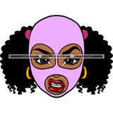 African American Woman Angry Face Woman Wearing Ski Mask Curly Hairstyle Afro Woman Wearing Hoop Earing Design Element White Background SVG JPG PNG Vector Clipart Cricut Silhouette Cut Cutting