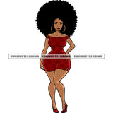 Sexy African American Woman Standing Smile Face Wearing Hoop Earing Puffy Hairstyle Design Element White Background SVG JPG PNG Vector Clipart Cricut Silhouette Cut Cutting