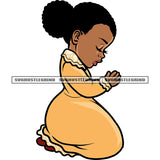 African American Baby Girls Sitting Hard Praying Hand Pose Design Element Melanin Girls Close Eyes White Background SVG JPG PNG Vector Clipart Cricut Silhouette Cut Cutting