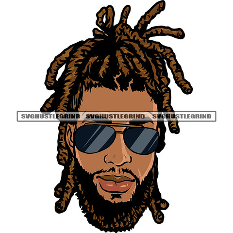 African American Man Wearing Sunglass Locus Hairstyle Design Element White Background Melanin Man Smile Face SVG JPG PNG Vector Clipart Cricut Silhouette Cut Cutting