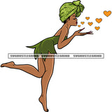 Fairy Blowing Hearts Kisses Pose Design Element Afro Woman Wearing Hairband Fairy Flying Close Eyes White Background SVG JPG PNG Vector Clipart Cricut Silhouette Cut Cutting