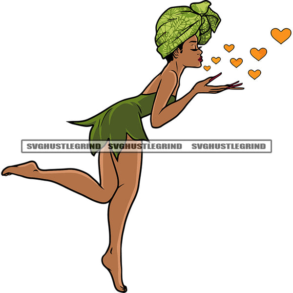 Fairy Blowing Hearts Kisses Pose Design Element Afro Woman Wearing Hairband Fairy Flying Close Eyes White Background SVG JPG PNG Vector Clipart Cricut Silhouette Cut Cutting
