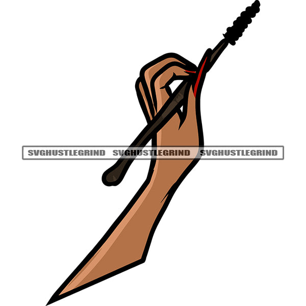 Female Hands Holding Eye Brush African American Woman Hand Holding Eye Brush Afro Woman Hand Long Nail Design Element White Background SVG JPG PNG Vector Clipart Cricut Silhouette Cut Cutting
