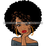Smile Face African American Girls Thinking Pose Afro Girls Wearing Hoop Earing Puffy Hairstyle Design Element White Background SVG JPG PNG Vector Clipart Cricut Silhouette Cut Cutting
