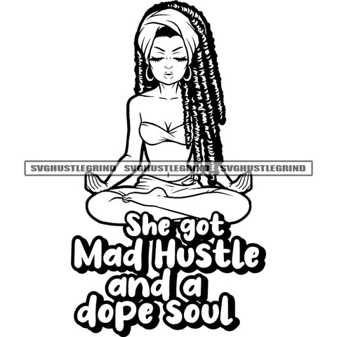 Amazing Things Are Coming My Way Quote Black And White Melanin Sexy Woman Sitting Yoga Pose Close Eyes Locus Long Hairstyle Design Element BW SVG JPG PNG Vector Clipart Cricut Silhouette Cut Cutting