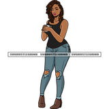 Plus Size Woman Hand Holding Coffee Mug African American Woman Standing Design Element White Background Afro Waman Wearing Sunglass SVG JPG PNG Vector Clipart Cricut Silhouette Cut Cutting