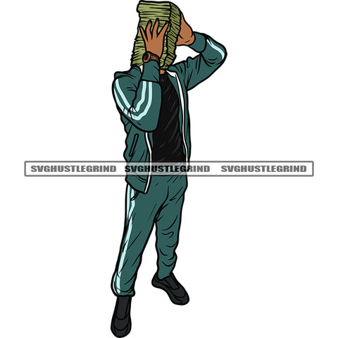 Gangster African America Woman Hand Holding Lot Of Money Bundle Design Element White Background Afro Woman Standing SVG JPG PNG Vector Clipart Cricut Silhouette Cut Cutting