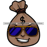 Money Bag Cartoon Character Smile Face Wearing Sunglass And Chain Design Element SVG JPG PNG Vector Clipart Cricut Silhouette Cut Cutting