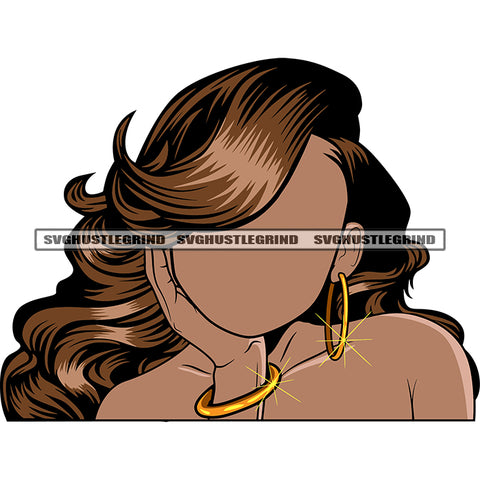 African American Melanin Woman Face Design Element Curly Long Hairstyle Deep Thinking Pose White Background SVG JPG PNG Vector Clipart Cricut Silhouette Cut Cutting