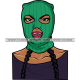 Smile Face African American Woman Wearing Ski Mask Afro Short Hairstyle Design Element White Background Gangster Woman SVG JPG PNG Vector Clipart Cricut Silhouette Cut Cutting
