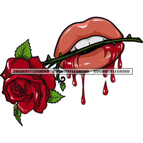 African American Woman Lips On Rose Design Element Afro Woman Red Color Lips Blood Dripping Vector White Background SVG JPG PNG Vector Clipart Cricut Silhouette Cut Cutting