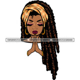 Hard Praying Hand African American Girls Face Design Element Locus Long Hairstyle Girls Wearing Hoop Earing Vector Close Eyes SVG JPG PNG Vector Clipart Cricut Silhouette Cut Cutting