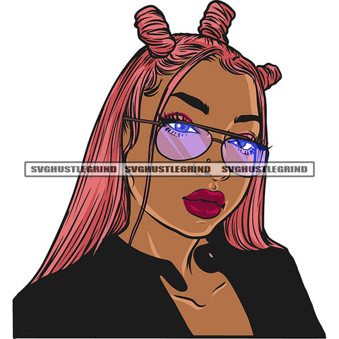 Gangster African American Woman Showing Middle Finger And Long Nail Wearing Sunglass Design Element Afro Woman Smile Face Color Long Hairstyle White Background SVG JPG PNG Vector Clipart Cricut Silhouette Cut Cutting