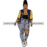 Smile Face Gangster African America Woman Standing Afro Short Hairstyle Design Element Wearing Hoop Earing SVG JPG PNG Vector Clipart Cricut Silhouette Cut Cutting