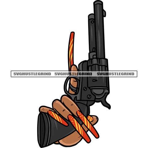 Woman Hand Holding Gun African American Woman Long Nail Design Element Afro Woman Hand White Background SVG JPG PNG Vector Clipart Cricut Silhouette Cut Cutting