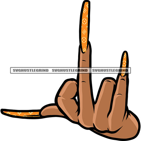 Woman Hand Showing Middle Finger Long Nail Design Element Colorful Nail Vector White Background African American Woman Hand SVG JPG PNG Vector Clipart Cricut Silhouette Cut Cutting