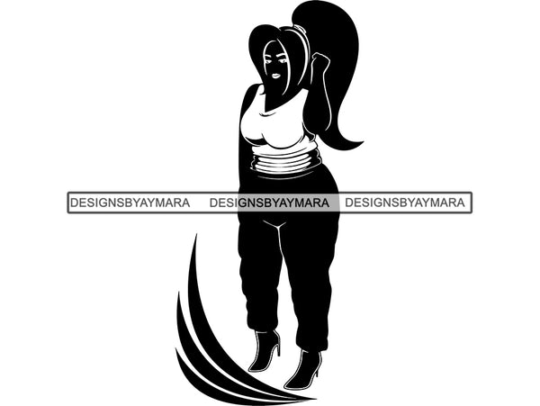 Silhouette Of Thick Woman In Pants And Heels SVG JPG PNG Vector Clipart Cricut Silhouette Cut Cutting