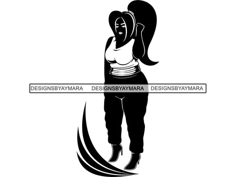 Silhouette Of Thick Woman In Pants And Heels SVG JPG PNG Vector Clipart Cricut Silhouette Cut Cutting