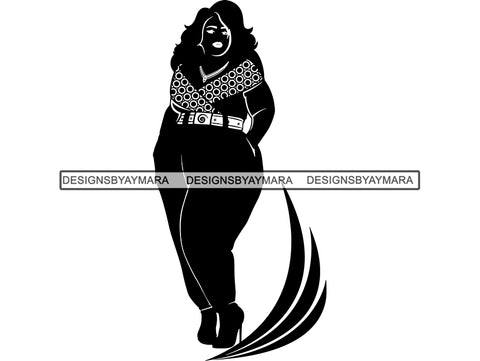 Silhouette Of Thick Woman In Pants And Heels Hands In Pocket SVG JPG PNG Vector Clipart Cricut Silhouette Cut Cutting