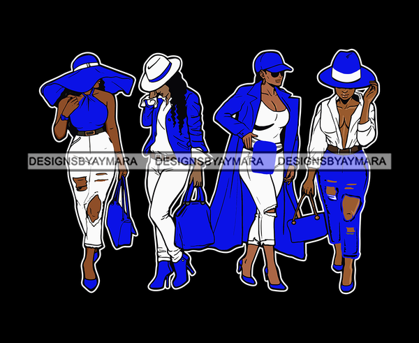 Sistas Sisters Melanin Woman Blue and White Clothes Matching Outfit Classy Ladies SVG PNG JPG Cutting Files Vector Designs Print