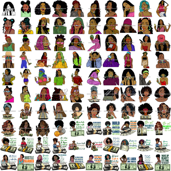Bundle Of The Century 100 Afro Bad Ass Street Urban Goddess Hustle Woman Money Maker .SVG Cutting Files For Silhouette and Cricut and More!