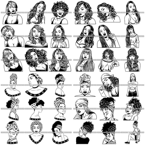 Super Special Bundle 36 Afro Beautiful Woman SVG Cutting Files For Silhouette and Cricut