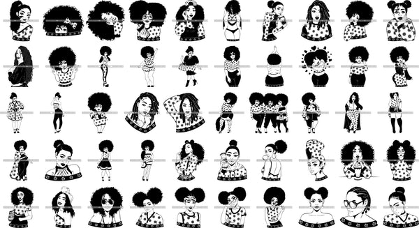 Super Bundle 50 Afro Nubian Melanin Popping Kinky Hair Beautiful African American Woman SVG Cutting Files