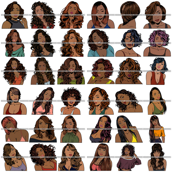 Super Special Bundle 36 Afro Beautiful Woman SVG Cutting Files For Silhouette and Cricut