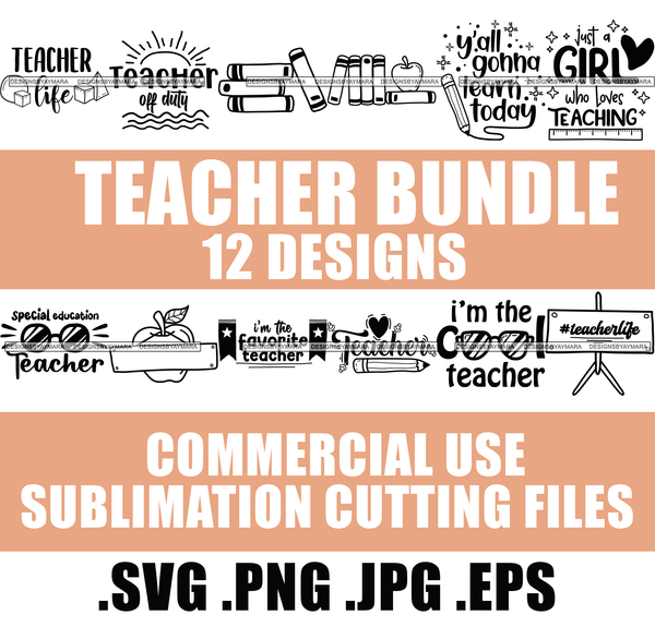 Mega Bundle 174 Designs Teacher Quotes Kids Toddler Bingo Funny Positive Christmas Quotes Halloween Wine Quotes SVG PNG JPG Cutting Designs Silhouette Sublimation Designs