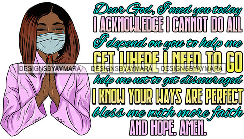 Afro Lola Praying God For Strength Protection Quotes Sad Crying Pain Face Mask Begging Prayers Virus SVG Vector Clipart Cutting Files