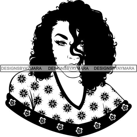 Beautiful Afro Woman Unique Designs In Black and White SVG Cutting Files For Silhouette Cricut and More