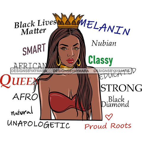 Afro Powerful Woman Life Quotes Unapologetic Strong Independent Educated Smart Queen SVG Cutting Files