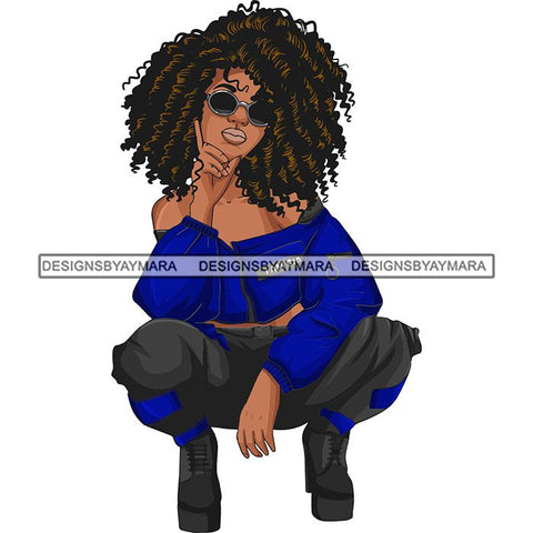 Afro Woman Fashion Girl Squatting Position SVG Cutting Files For Silhouette Cricut and More!