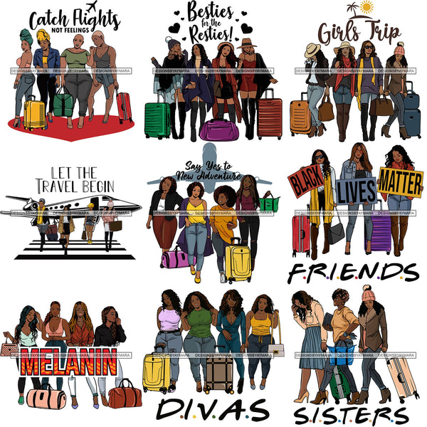Bundle 20 Ladies Getaway Vacation Trip Travel Adventure Best Friends Forever Buddy Sister Divas Melanin Girlfriends SVG Files For Cutting and More!