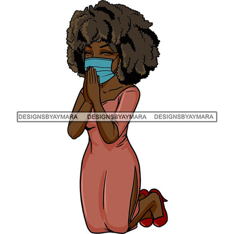 Black Woman Praying God Quotes Face Mask Begging Prayers Save Life Mujer Orando a Dios SVG Vector Clipart Cutting Files