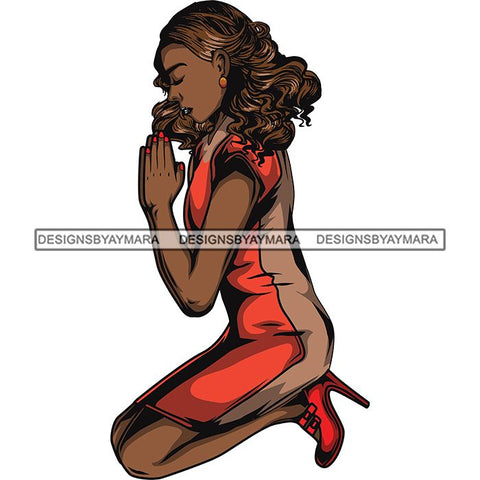 Afro Lola Praying God Lord Prayers Knee Forgiveness .SVG Clipart Cutting Files For Silhouette and Cricut and More!
