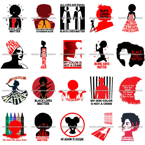 Bundle 20 Black Lives Matter Humanity Social Protest Justice Black-Owned Businesses SVG PNG JPG Vector Cutting Files