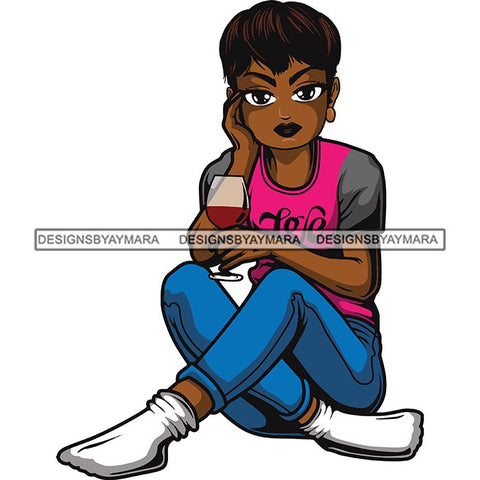 Afro Lola Drinking Wine Relaxing .SVG Cutting Files For Silhouette and Cricut and More!