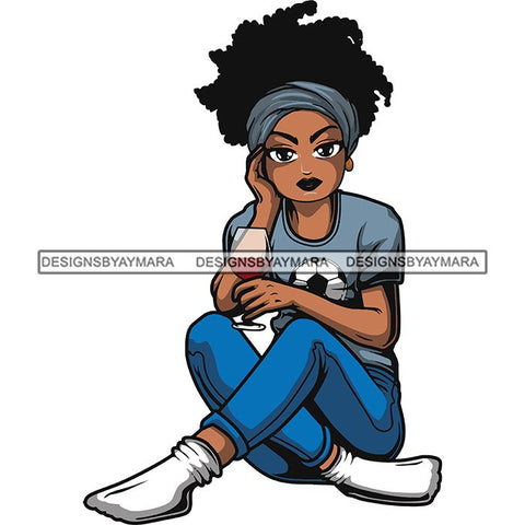 Afro Lola Drinking Wine Relaxing .SVG Cutting Files For Silhouette and Cricut and More!