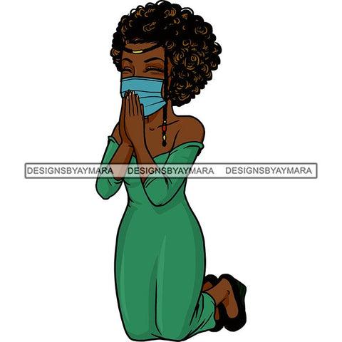 Black Woman Praying God Quotes Face Mask Begging Prayers Save Life Mujer Orando a Dios SVG Vector Clipart Cutting Files