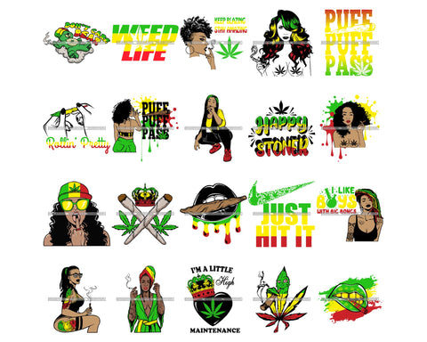 Bundle 20 Marijuana Cannabis Hashish Weed Leaf Grass Dope 420 Hemp Pot Joint Blunt Stoned High Life SVG Cutting Files
