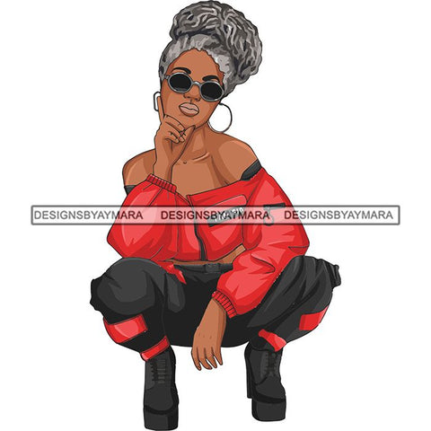 Afro Woman Fashion Girl Squatting Position SVG Cutting Files For Silhouette Cricut and More!