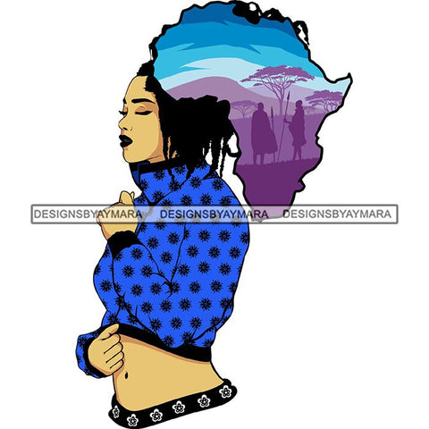 Safari Goddess Africa Continent African American Woman Savanna Animals Hair SVG Cutting Files.