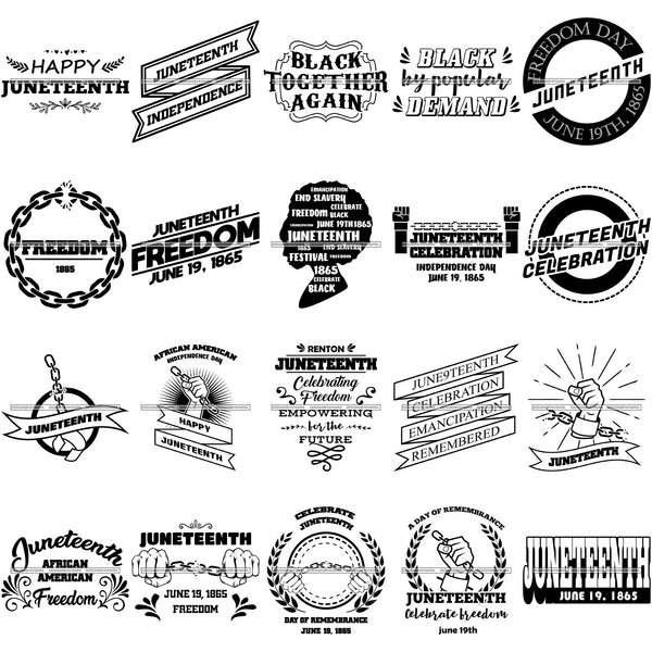 Bundle 20 June 19 Juneteenth Emancipation Freedom Holiday African American History  SVG PNG JPG Vector Cutting Files