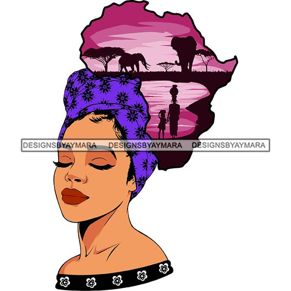 Safari Goddess Africa Continent African American Woman Savanna Animals Hair SVG Cutting Files.