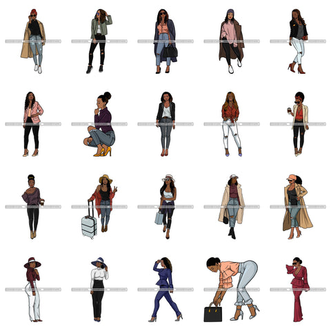 Bundle 20 Fashion Diva Glamour Afro Classy Sexy Lady SVG PNG JPG Vector Files For Cutting and More