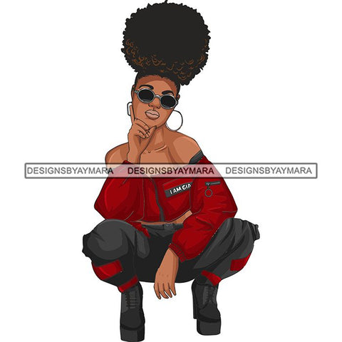 Afro Woman Fashion Girl Squatting Position SVG Cutting Files For Silhouette Cricut and More!