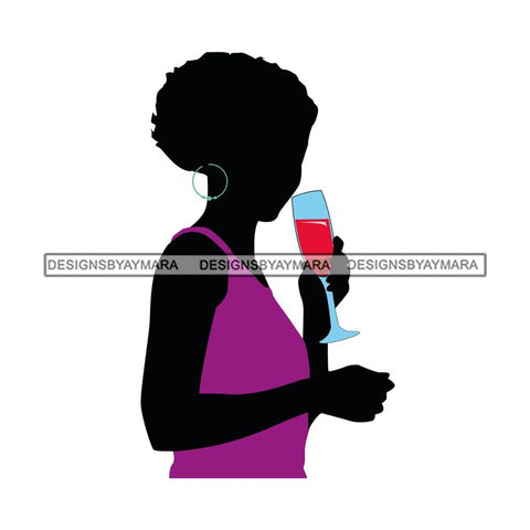 Afro Woman Drinking Wine Feeling Fine Relax SVG Cutting Files For Silhouette Cricut and More!