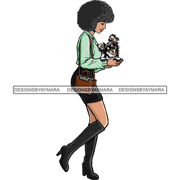 African American Woman Dod Breed Chihuahua Pet Animal Best Friend Mascot Goddess SVG Cutting Files