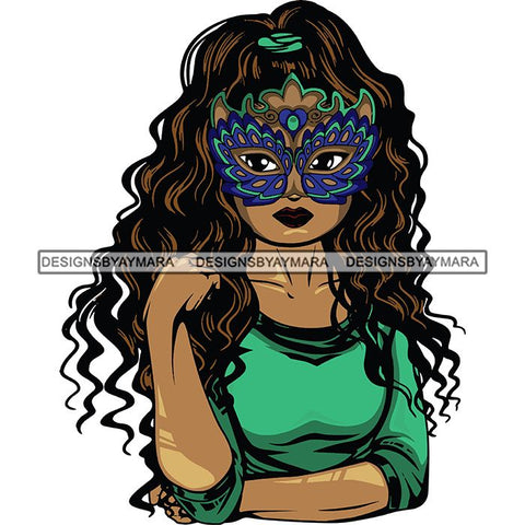 Afro Lola Wearing  Mardi Grass Mask Masquerade Costume SVG Clipart Vector Cutting Files